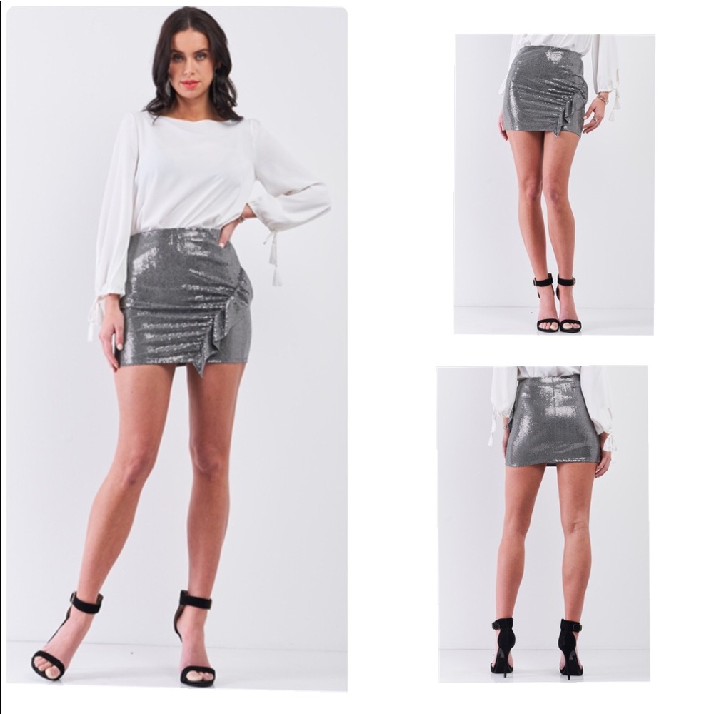 Silver Sparkly Mini Skirt